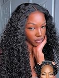 ORIGINAL QUEEN Wear and Go Glueless Wigs Deep Wave Human Hair Wigs, 7X5 Pre-Cut Lace Pre-Pluck, Transparent Lace Front Wigs for Women 180% Density 22Inch