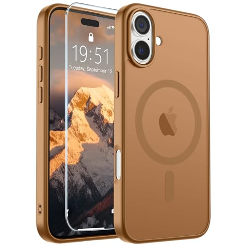 Image of SUPFINE Magnetic for iPhone 16 Plus Case (Compatible with MagSafe) (Military Grade Drop Protection) Slim Translucent Matte Shockproof with Anti-Fingerprint Phone Case, Brown