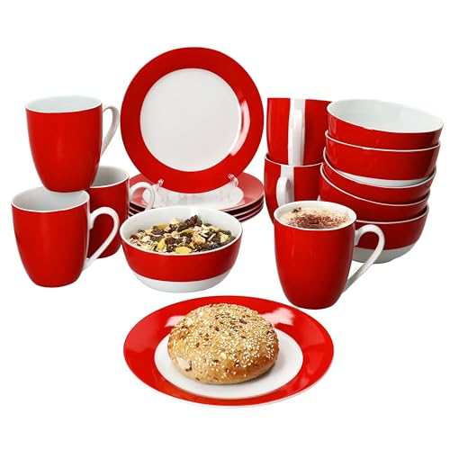 MamboCat Variant Rot 18tlg Frühstücksset I Je 6X kleine Teller,...
