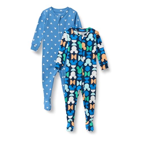 Amazon Essentials Disney - Marvel - Star Wars - Pijama Unisex de algodón con pies para bebés y niños pequeños, Paquete múltiple de Mickey Oh Boy 2T