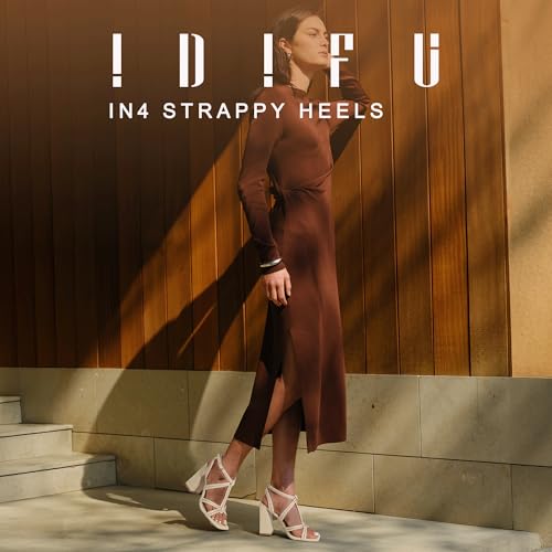 IDIFU IN4 Rhinestone Heels for Women Strappy High Chunky Block Heels Square Toe Slingback Dress Shoes Wedding Bridal Prom Party Heeled Sandals Dressy Sexy Sparkly Thick Heels2