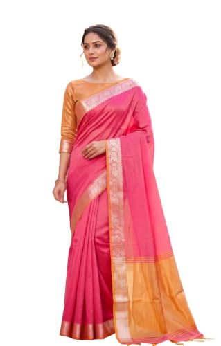 Image of Women's Pure Cotton Banarasi Silk Saree With Unstitched Blouse Piece