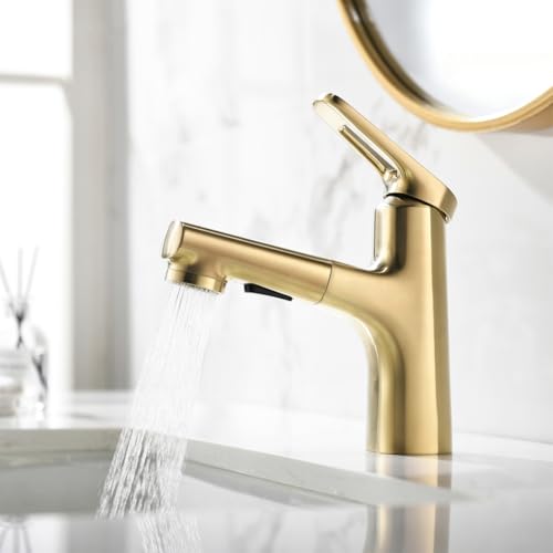 Mitigeur de lavabo avec douchette extensible or robinet salle de bain