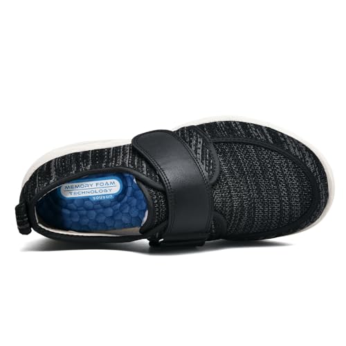 Jesajemi Calzado Ancho Especial Hombre Zapatillas Cómodas Zapatos para diabéticos, Extra Anchos, Ajustables, para hinchazón del pie, ancho extendido(Black Gray,46 EU)