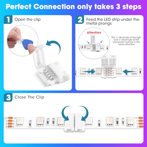 Image of 10Packs 4-Pin RGB LED Light Strip Connectors 10mm Unwired Gapless Solderless Adapter Terminal Extension (Pack of 2)