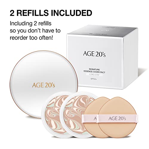 Age 20’S Signature Long Stay Sunscreen Foundation, Spf 50+ Natural Cover Long Lasting Essence Cushion Makeup Bb & Cc Cream Pact, Refill Included, 23 Medium Beige (0.49Oz X 2Ea) #TOP3