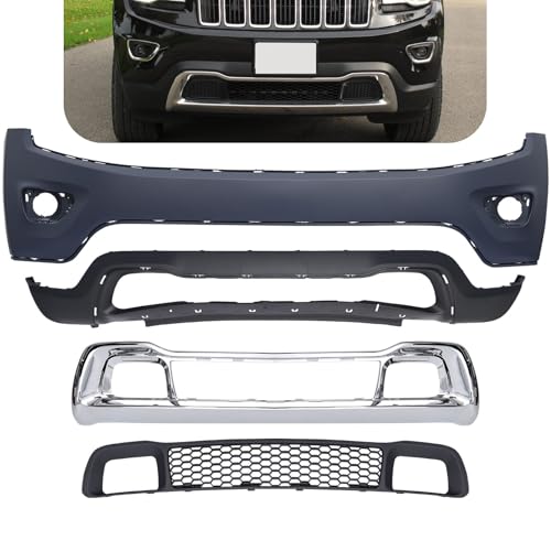 PENSUN Front Bumper Kit for 2014 2015 2016 Jeep Grand Cherokee, without Parking Sensor Holes, Including Front Bumper Cover, Front Lower Grill and Chrome Grille Trim