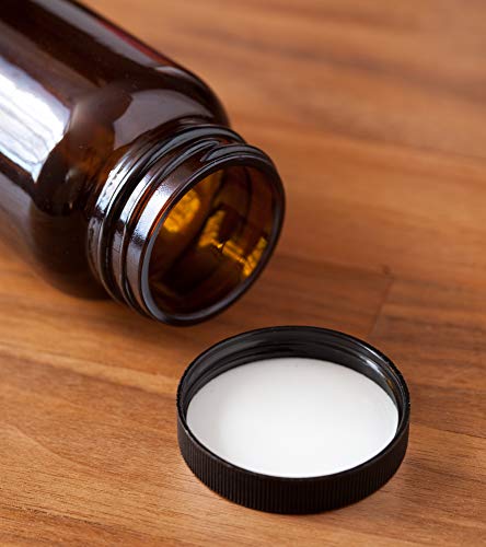 JUVITUS Amber 4 oz Glass Packer Bottle with Black Ribbed Lid (6 pack)4