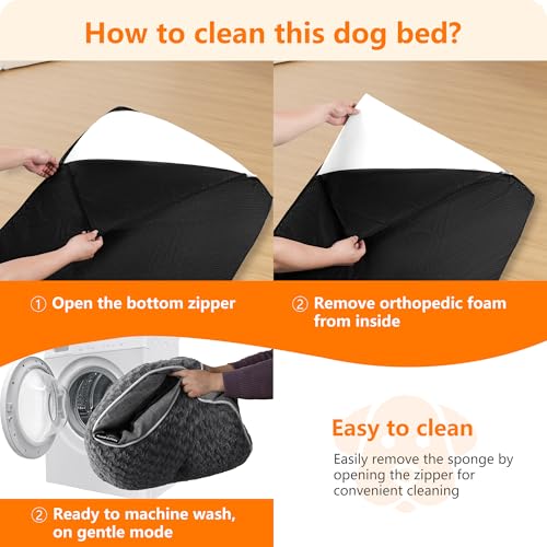 HMTOPE Orthopädisches Hundebett, Hundematte im Doppelstock-Design, Waschbar Hundekissen, Abnehmbar Hundekorb, 105 cm für Mittelgroße Hunde, Mittelgrau
