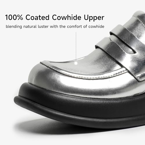 Image of BEAU TODAY Chunky Loafers Women,Patent Full Grain Leather Loafers for Women,Comfortable Slip-on Fashion Platform Shoes, Non Slip Business Casual Work Office Square Toe Dress Shoes