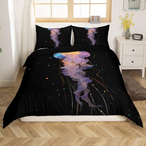 jejeloiu Boys Girls Ocean Duvet Cover Toddler Size, Beach Coastal Bedding Set Marine Life Sea Comforter Cover Kids Teens Bedroom Decor Bed Set with 1 Pillow Case (No Comforter)