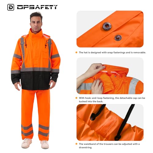 Image of Hi Vis Safety rain Jacket,Reflective Class 3 Rain coat with Inner Mesh Lining and Pockets High Visibility Waterproof work Rain Suits for men&women(Tangerine,4XL /5XL)
