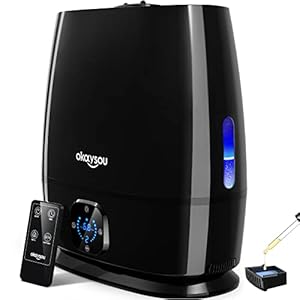 Okaysou Humidifiers, 6L Smart Humidifier and Diffuser for Bedroom Large Room W/Remote Control, Filterless, 50 Hour Top Fill Cool Mist Humidifiers with Humidistat for Babies, Plant, Sleep Mode, Timer