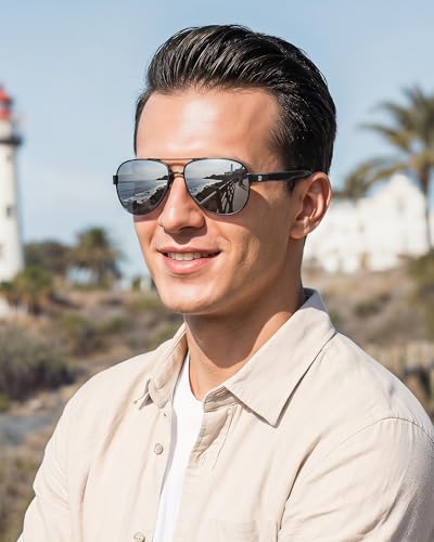 Image of DUCO Aviator Sunglasses for Men Women Carbon Fiber Polarized Sunglasses Men UV Protection for Driving Golf Fishing 3051