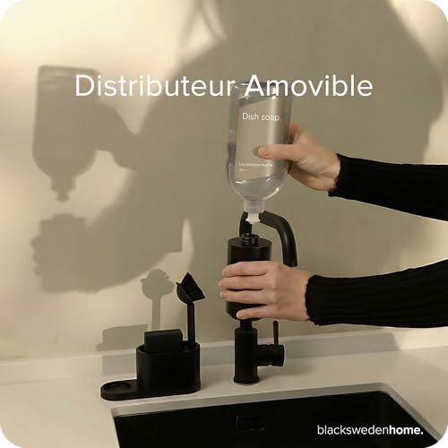 blackswedenhome Design Organisateur d'Évier avec Distributeur de Liquide Vaisselle Amovible Brosse à Vaisselle et Éponge Organisateur de Cuisine Organisateur d'Évier en Résine Noir Mat – vue 5