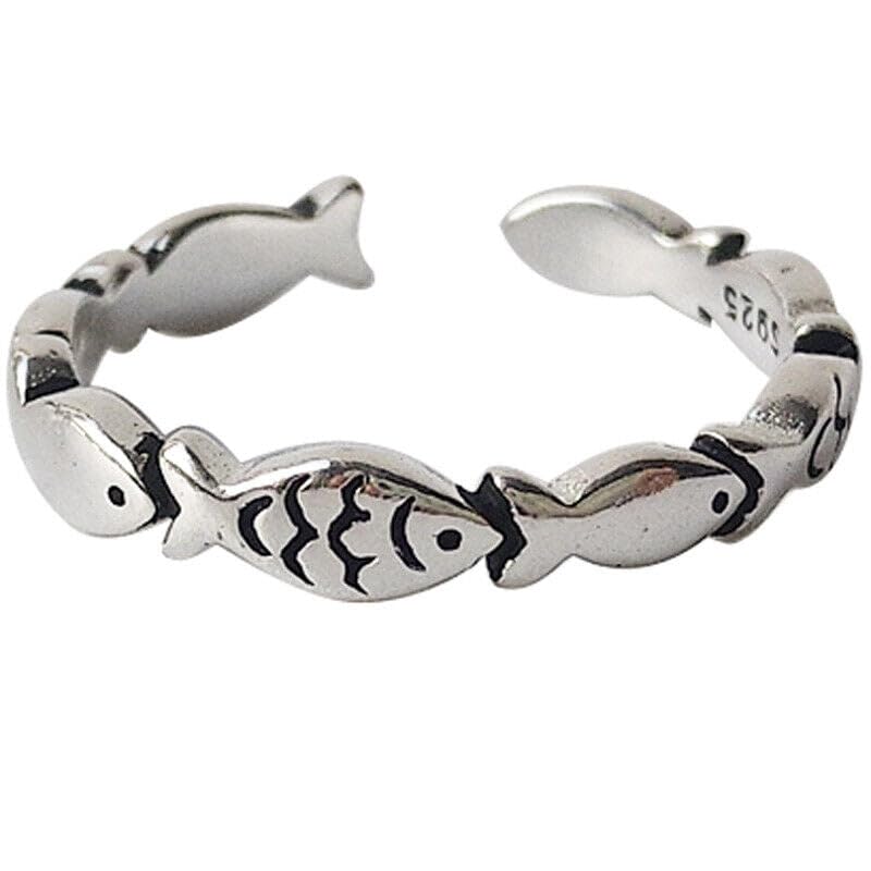 Damen Ring Fische Sterling Silber 925 Geschwärzt 47-52 verstellbar