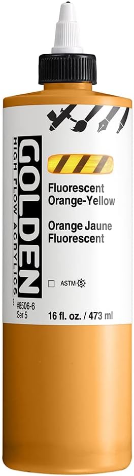 GOLDEN High Flow Acrylics, Fluorescent Orange-Yellow, 16 fl. oz. / 473 ml Bottle