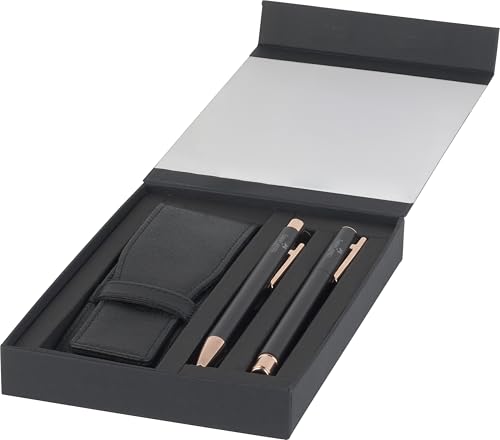 Faber-Castell 202187 - Geschenkset Neo Slim schwarz roségold, mit Füller, Kugelschreiber und Stifteetui, Schreibset edel