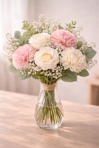 Image of Divyakosh Artificial Flowers for Home Decoration, Flora for Decor | Artificial Flowers for Vase (VASE NOT Included) Home Decor Items, Artificial Dahlia and Rose Flowers Bunch for Vase |
