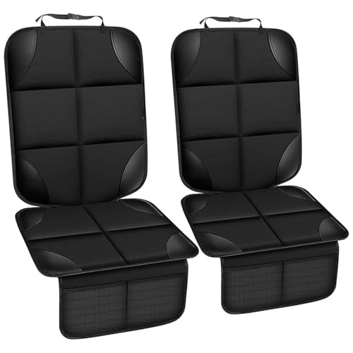 Huijokf チャイルドシート保護マット 滑り止防水め 車 座席保護 シートプロテクター 滑り止め 取り付け簡単 車用品 収納 ポケット ブラック