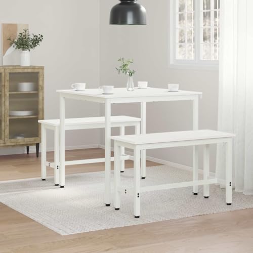 YuuSsea Mesa de comedor blanca 80 x 80 x 75 cm, madera de pino maciza, cuadrada, patas de metal robustas, diseño moderno, para cocina y comedor