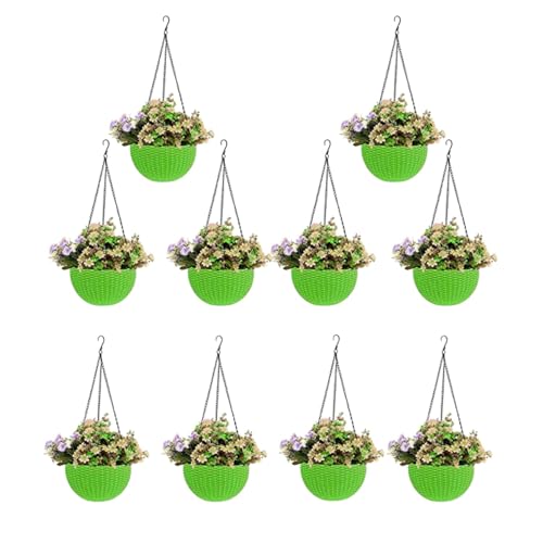 Image of Go Hooked Hanging Pots | Green | 7.1 Inch Diameter | 4.8 Inch Height | 3 mm Thickness | 13 Inch Chain | 10 Pieces
