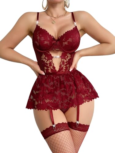 Image of Lilosy Sexy Lingerie Set 3 Piece Women Corset Bodysuit Skirt