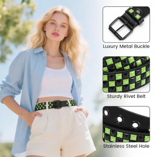 Image of Studded Belt, Metal Punk Rock Rivet Belt with Bright Pyramid Studded for Women Men