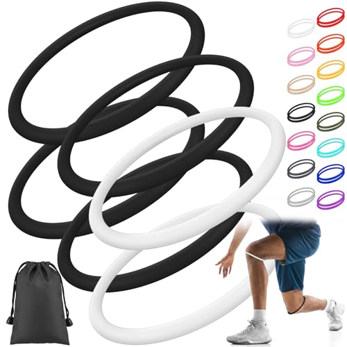 Image of Foilswirl Silicone Patella Knee Band for Basketball Patella Tendon Support Knee Pain Running Tendon Brace Support Strap (6,Black,White,M)