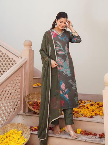 Image of Vaamsi Women's Rayon Blend Floral Straight Printed Kurta Pant With Dupatta | Kurta Sets For Woman