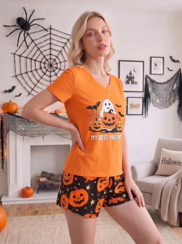Image of YIJIU Women Short Sleeve Tee and Shorts Pajama Set Cute Alpaca Print Sleepwear