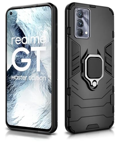Image of WOW IMAGINE Shock Proof Back Case Mobile Cover for Realme GT Master Edition (Tough Armor | Hybrid PC + TPU | Full Protection with Ring Holder & in-Built Kickstand | Black)