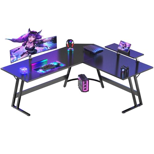 Devoko Bureau Gaming d'angle 150 x 130cm avec Support d'écran, Table Informatique en Coin,Bureau Gamer en Forme de L Table pour Etudier, Jouer et Travailler...