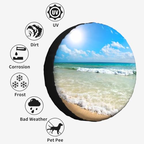 Image of Sunny Beach Spare Tire Cover 17 inch Wheel Beautiful Beach Protectors Weatherproof Universal for Trailer Tire Cover Rv SUV Truck Camper Travel Trailer