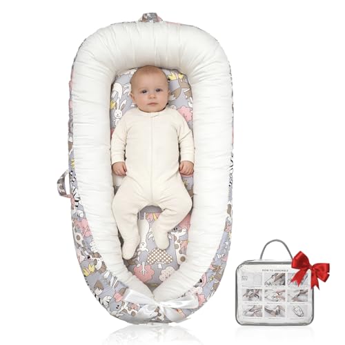 Image of Baby Lounger | Organic Cotton Infant Lounger | Reversible, Adjustable & Portable Floor Lounger | Soft, Breathable, Washable Cover