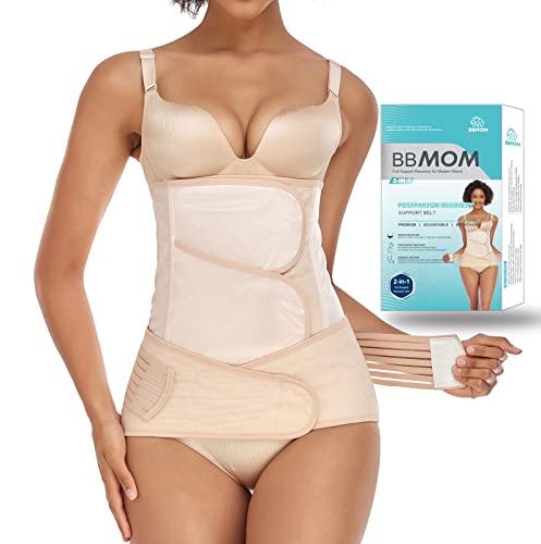 Image of 2 in 1 Postpartum Belly Band Abdominal Binder C-Section Recovery Belt Belly Wrap(Beige,Large)