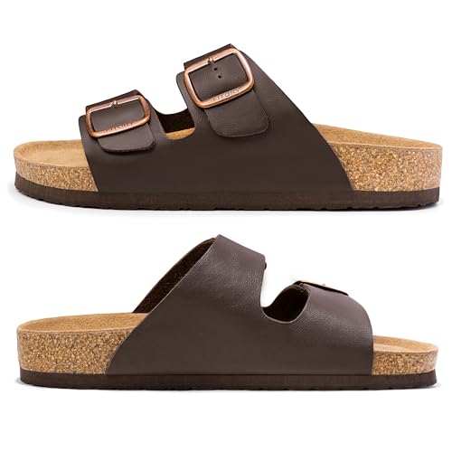 Image of FITORY Mens Sandals, Arch Support Slides with Adjustable Buckle Straps and Cork Footbed Size 7-14.5