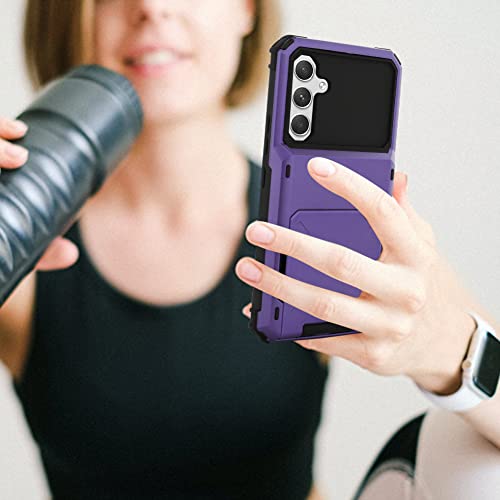 Wallet Case for Samsung Galaxy A54 5G Case with 4-Card Credit Card Holder Slot Shockproof Cover Hybrid Heavy Duty Protection Armor Phone Case Compatible with Galaxy A54-Purple