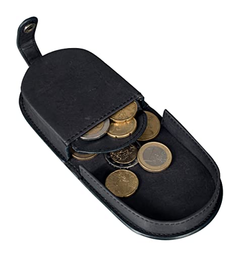 Benthill Echt-Leder Münzbörse - Minigeldbörse mit Kleingeldschütte - Leder Geldbörse für Münzen - Wiener-Schachtel - Schüttelbörse in Schwarz Cover