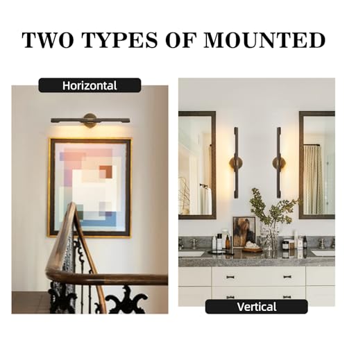 Image of Museum Gallery Bathroom Picture Light - 24 Inch Long Bronze Brass Dimmable Hardwired Wall Sconces with E12 Bulb - Frame Pictures Art Deco Sconce Lights for Painting Photo Artwork Library Vanity Over