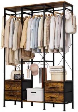 Portant vêtements Robuste，penderie avec 4 tiroirs Rangement，Noir