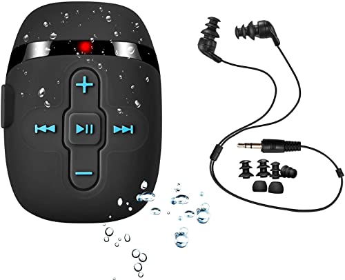 8GB de Acuatico Natación Reproductor de mp3 con Auriculares de Cable Corto (3 Tipo swimbuds),MP3 Running Auriculares Sumergibles, Shuffle característica (Black)…