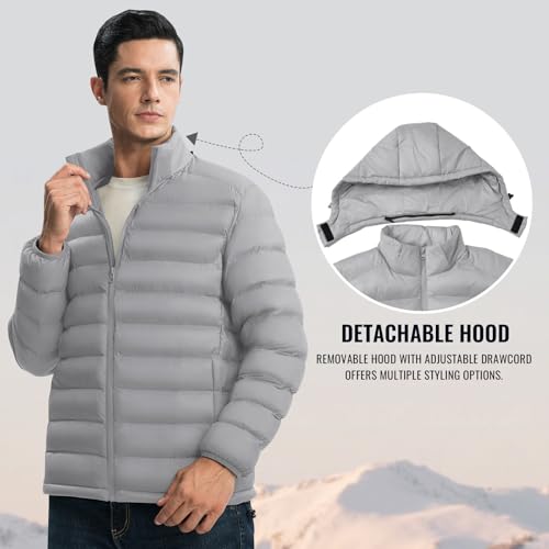 Image of Rdruko Men's Puffer Jacket with Detachable Hood Lightweight | Water Resistant, Insulated, Winter Puffy Coat, 4 Pockets