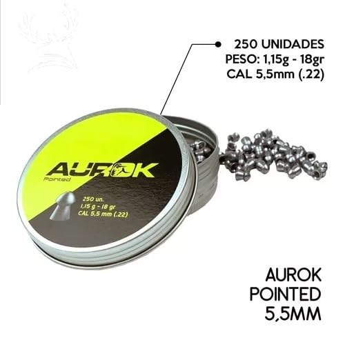 Chumbinho Aurok Pointed 5.5mm (.22) 18Gr Cx 250un