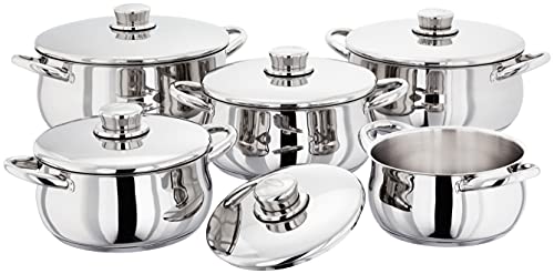 Stellar Classic Set of 5 Stainless Steel Casseroles with Lids 16cm, 18cm, 20cm, 22cm, 24cm, Induction Ready