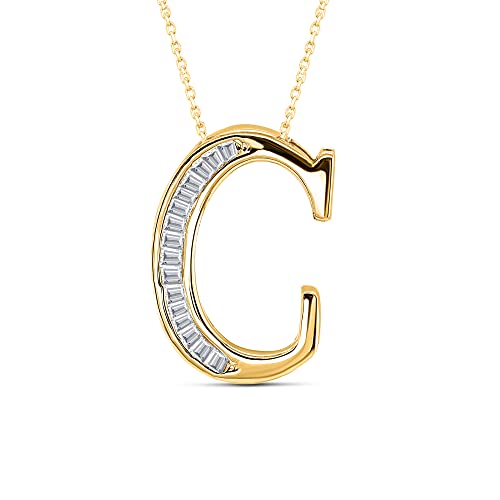 Poshadime Initial Charms Pendants Necklaces For Women - Baguette Cut Diamond C Alpahbet Letter Personalized Necklaces Jewelry Gift For Womens Girls 14K Yellow Gold (0.08 Carat, I2Clarity, I-J Color) #TOP6