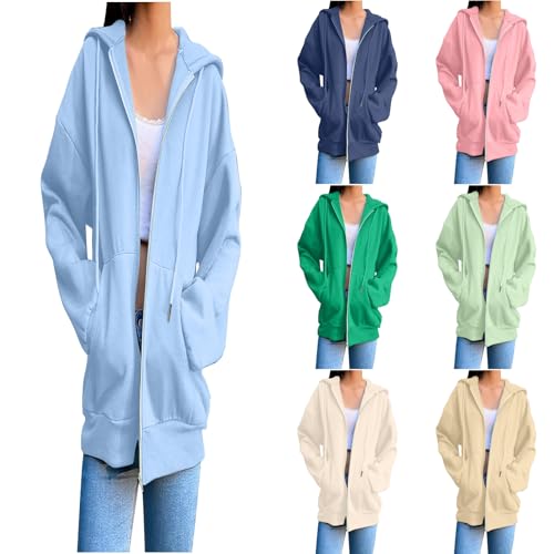 JiXiang Womens Lightweight Hoodies Full Zip Up Oversized