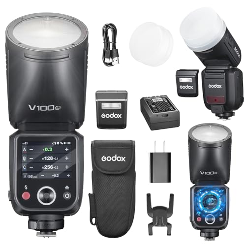 GODOX V100C Flash V100-C 100w Tête Ronde Touchscreen Lumière pour Canon,2.4G sans Fil avec éclair Externe et Global Shutter Speedlite Sync 1/80000s with VB30