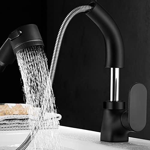 Robinet d'évier de salle de bain noir mitigeur eau chaude froide laiton - 5