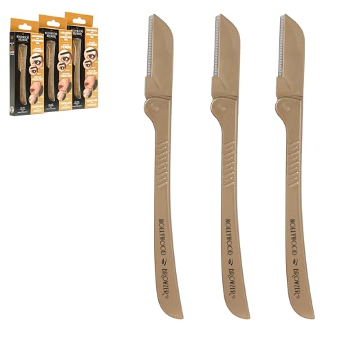 Hollywood Browzer Dermaplaning Blades for Face - Eyebrow Shaping - Remove Unwanted Hair - Exfoliating Tool for Women - Face Razor for Women - Facial Hair Remover - Triple Pack (Gold)